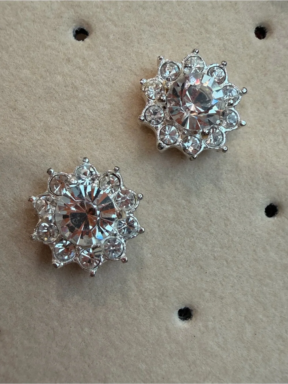 Vintage Signed Roman Crystal Halo Flower Stud Earrings-1069